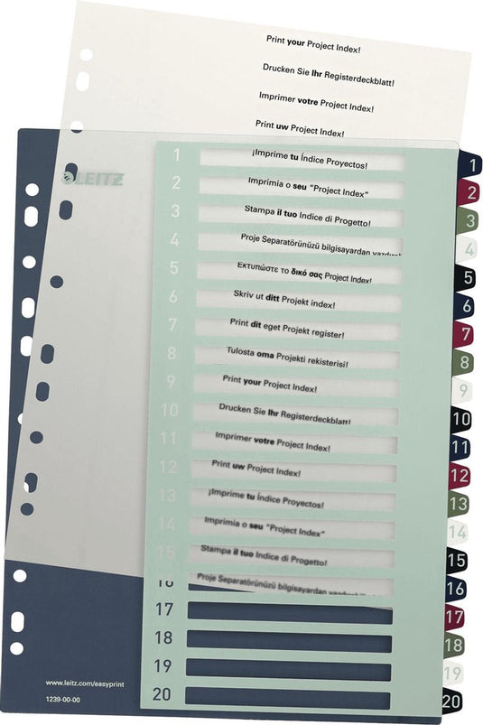 Leitz 1239 style register din a4 1-20 polypropyleen meerdere kleuren 20 tabbladen 1239-00-00