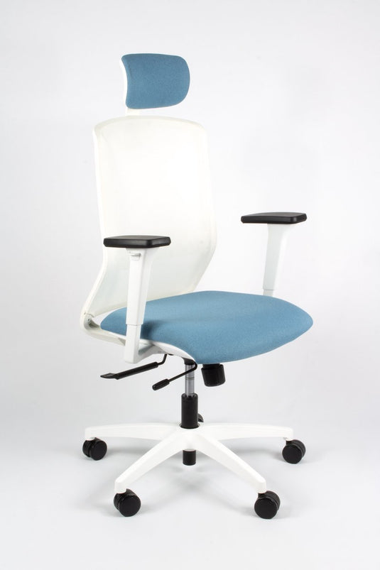 Linea tekna white 01 pt - bureaustoel - ergonomisch en1335 - met hoofdsteun - multi verstelbaar- wit blauw