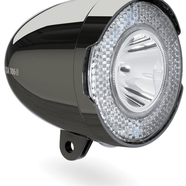 headlight 706-B Retro 15 lux led battery chrome black