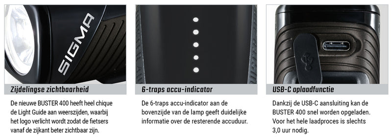 Load image into Gallery viewer, Sigma koplamp Buster 400 LED Li-ion accu USB
