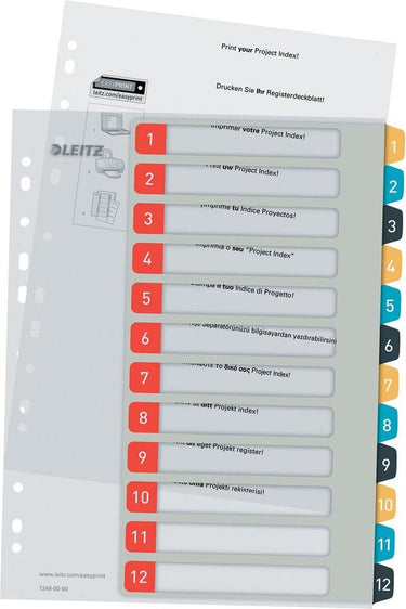 Leitz cosy printbare pp tabbladen - 1-12 numerieke tabbladen - tabbladen a4 - tabbladen voor ordners