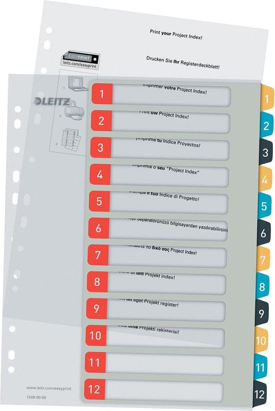 Leitz cosy printbare pp tabbladen - 1-12 numerieke tabbladen - tabbladen a4 - tabbladen voor ordners