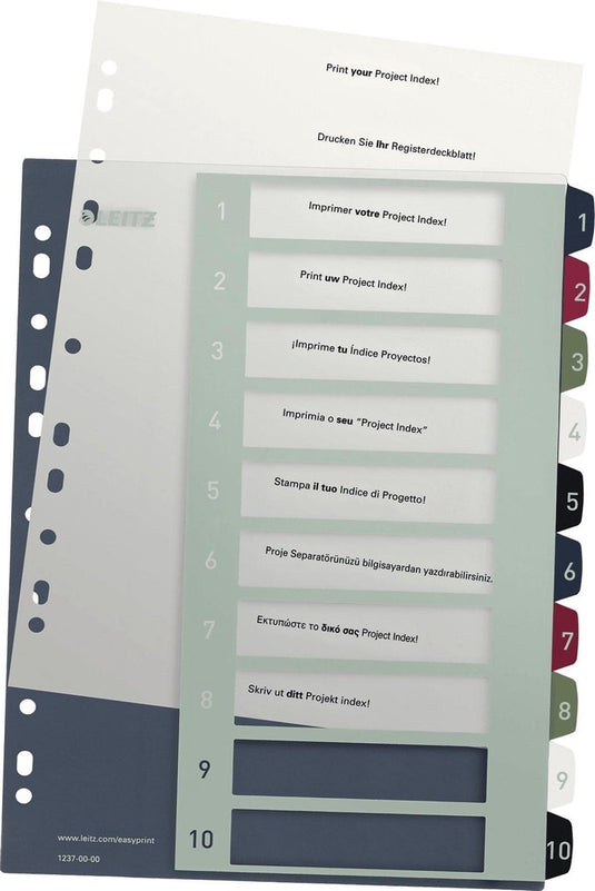 Leitz 1237 style register din a4 1-10 polypropyleen meerdere kleuren 10 tabbladen 1237-00-00