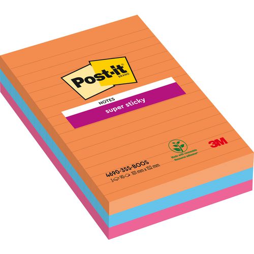 Super sticky notes post-it 101x152mm oranje blauw magenta
