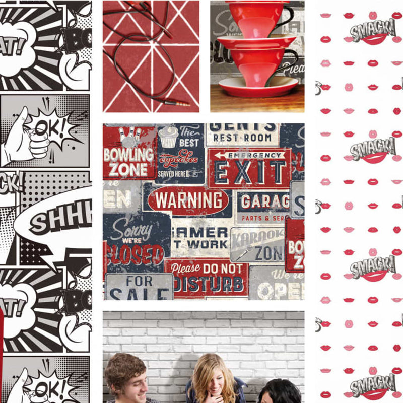 Load image into Gallery viewer, Noordwand behang urban friends coffee billboards small blauw en rood
