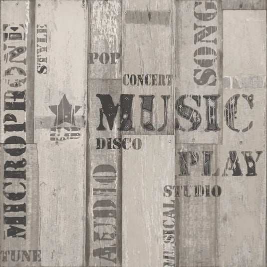Noordwand behang urban friends coffee wooden planks grijs en zwart