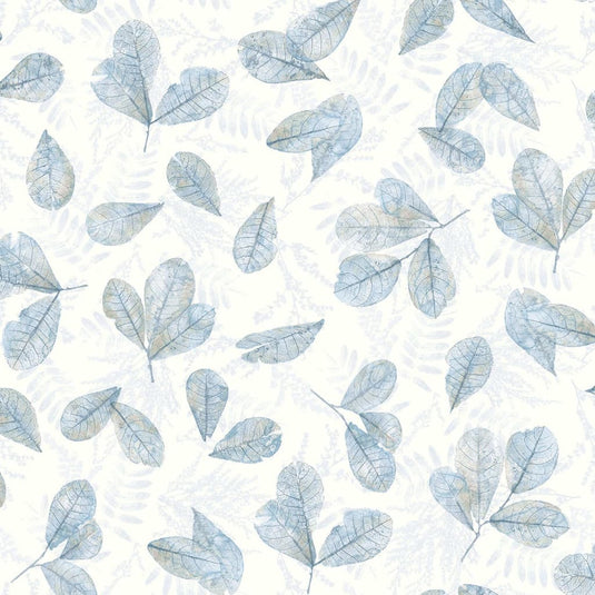 Noordwand behang evergreen leaves wit en blauw