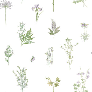 Noordwand behang evergreen herbs and flowers wit