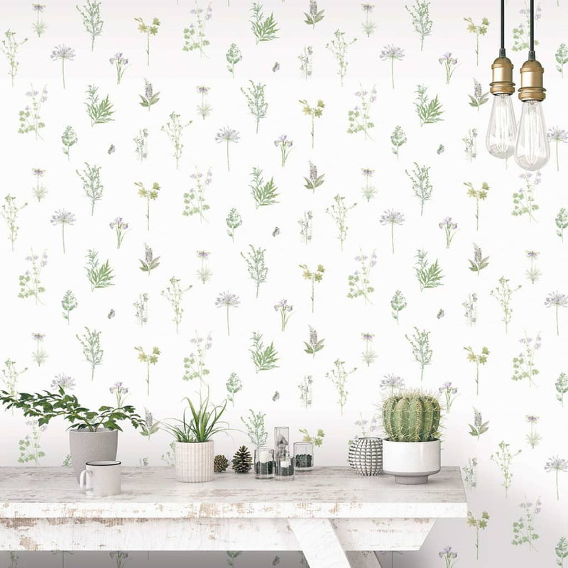 Load image into Gallery viewer, Noordwand behang evergreen herbs and flowers wit
