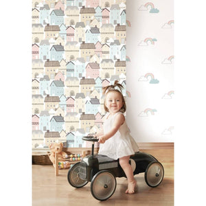 Noordwand behang mondo baby clouds wit blauw roze