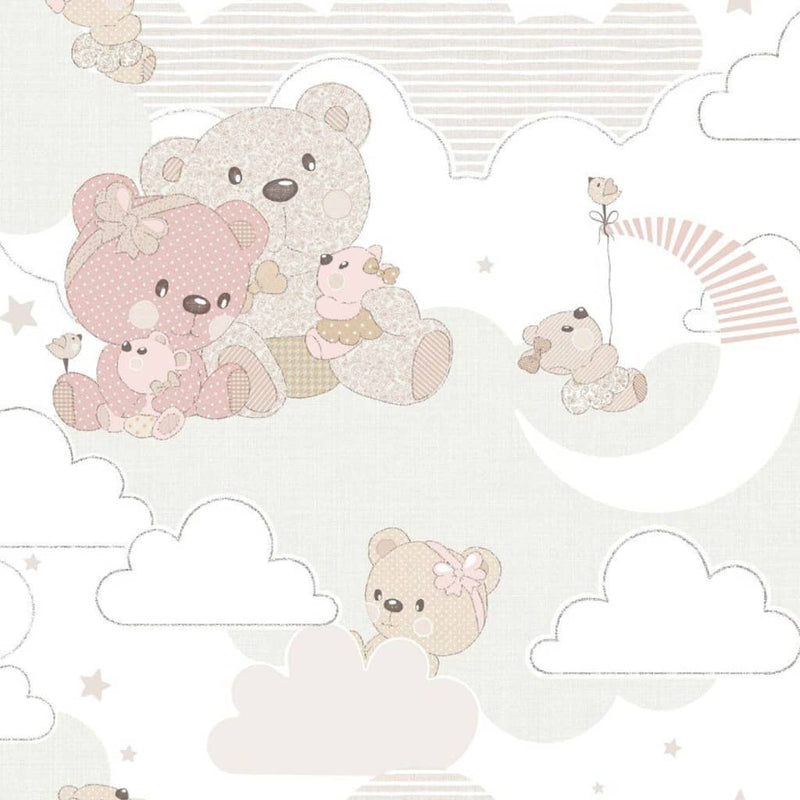 Load image into Gallery viewer, Noordwand behang mondo baby hug bears roze en beige
