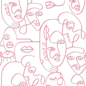 Noordwand behang friends coffee line art faces wit en roze