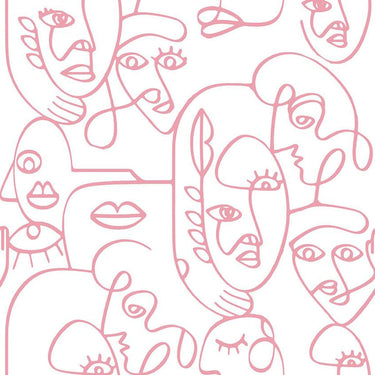 Noordwand behang friends coffee line art faces wit en roze