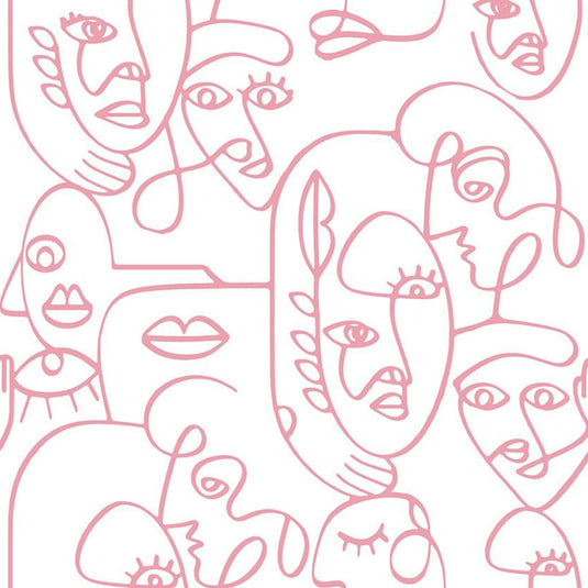Noordwand behang friends coffee line art faces wit en roze