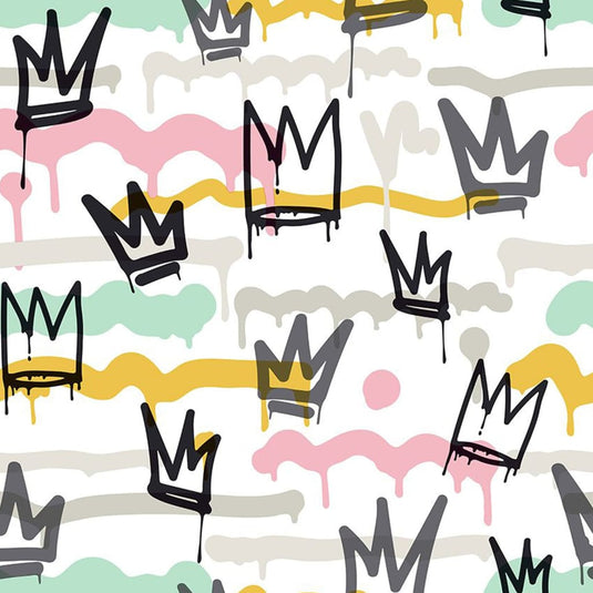 Noordwand behang friends coffee sith graffity and crowns zwart wit