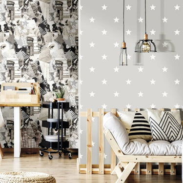 Noordwand behang friends coffee little stars donkergrijs en wit