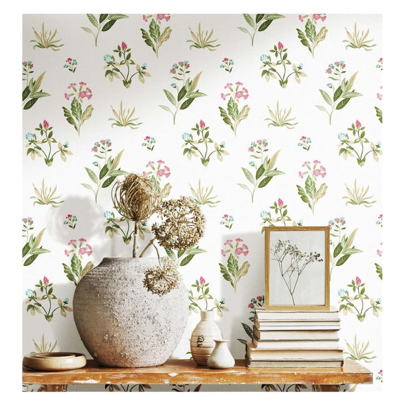 Load image into Gallery viewer, Noordwand behang blooming garden 6 flowers and plants wit en groen
