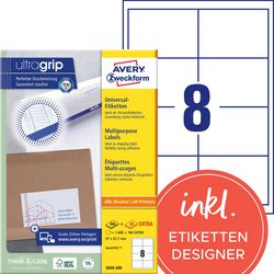 Multifunctionele etiketten avery zweckform 200 stuks wit
