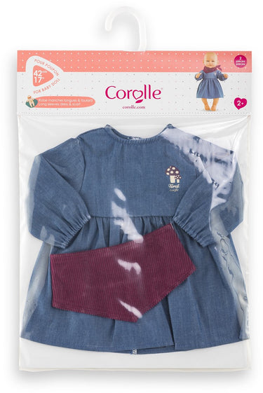 Corolle poppenjurk jeans met sjaal voor babypop 42cm - poppenkleding.