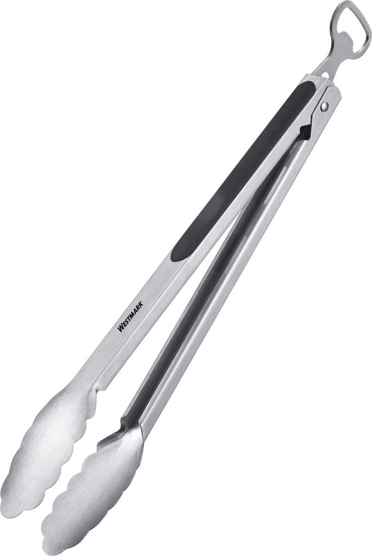 Westmark grilltang + serveertang met flesopener, met roestvrijstalen uiteindes en rubberen handvatten, lengte: 35 cm, roestvrij staal kunststof, classic spezial mix, zilver zwart, 1625227ö