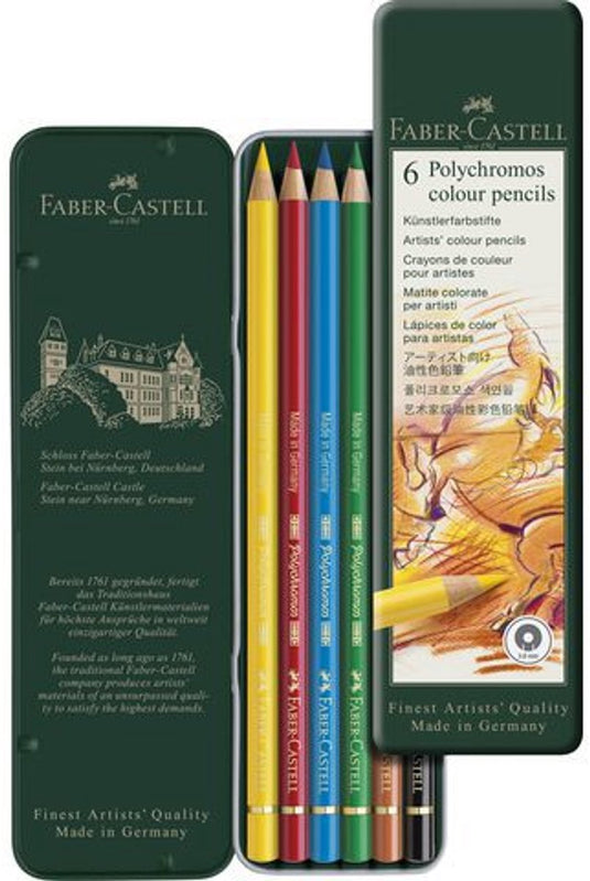 Faber-castell kleurpotlood faber castell polychromos blik 6 stuks basiskleuren fc-110096