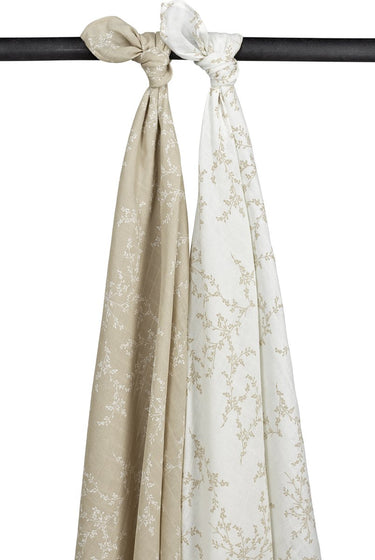 Meyco baby branches swaddle - 2-pack - hydrofiel - sand - 120x120cm