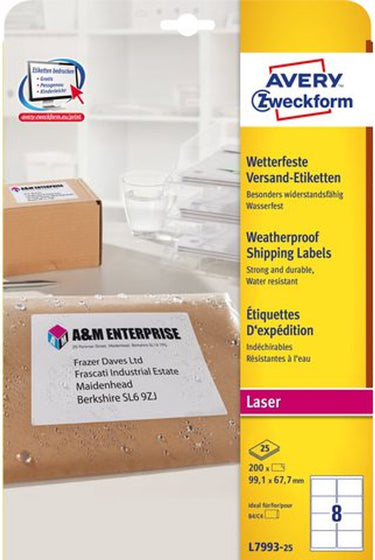 Weerbestendige labels avery wit 200 stuks