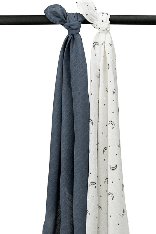 Meyco baby moon swaddle - 2-pack - hydrofiel - indigo - 120x120cm
