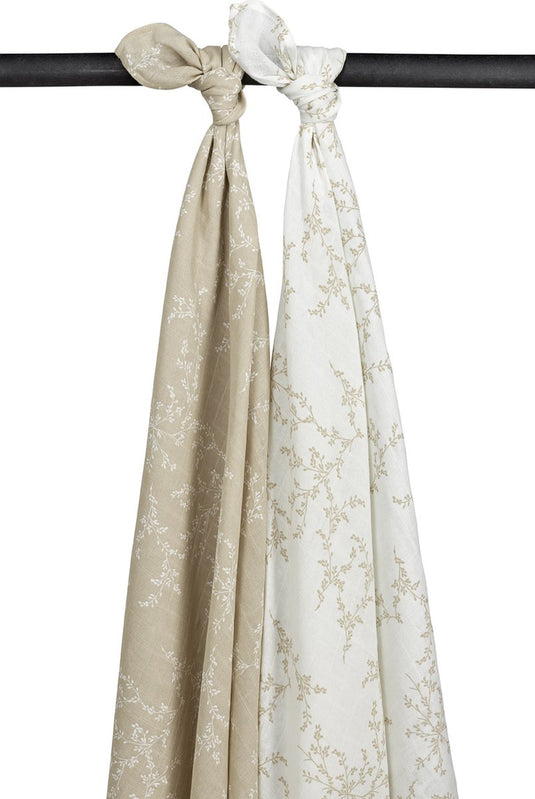 Meyco baby branches swaddle - 2-pack - hydrofiel - sand - 120x120cm