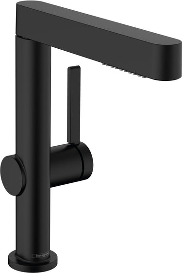 Hansgrohe finoris - wastafelkraan - met afvoerplug - 230mm - uittrekbare vuistdouche - 2 straalfuncties - mat zwart