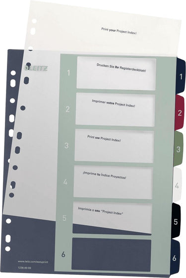 Leitz 1236 style register din a4 1-6 polypropyleen meerdere kleuren 6 tabbladen 1236-00-00