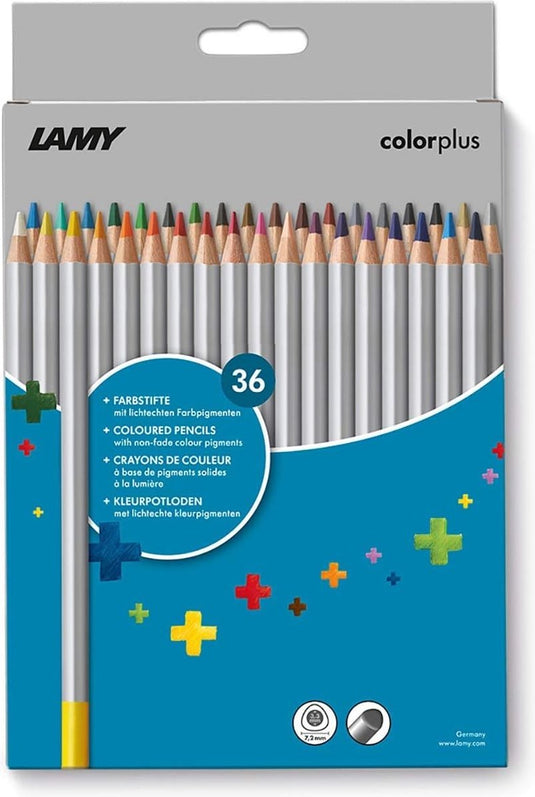 Lamy color+ 506 kleurpotloden | 36-delig | massief lindehout | ergonomische driehoekvorm | dikke kern ø 3,3 mm | inclusief vouwdoos | ideaal voor creatieve projecten
