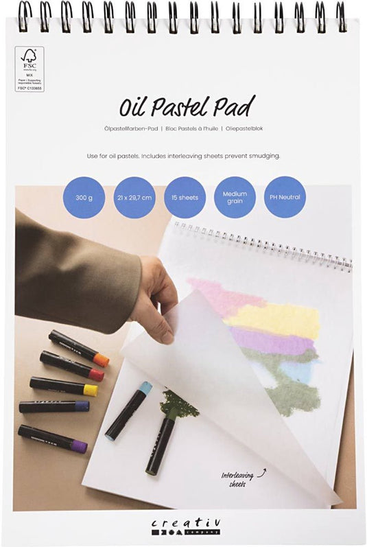 Creativ company papierblok voor oliepastels a4 wit 300 gr 15 vel
