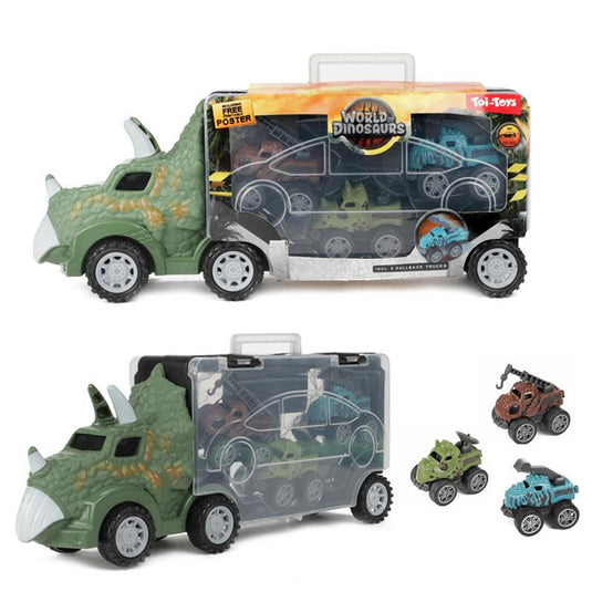 Toi-toys world of dinosaurs dinotruck met 3 pull-back auto's