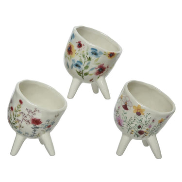 Decoris bloempot bloemen dessin van dolomiet 10x11,4x13,5cm 3 assorti dessins
