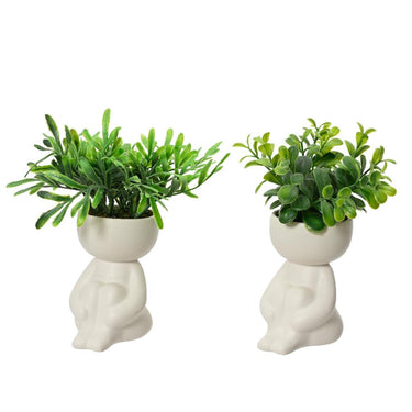 Decoris kunstplant in lichaamvorm pot kunststof keramiek dia.5x16cm 2 assorti
