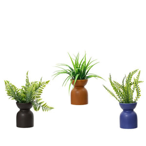 Decoris kunstplant groen in pot kunststof aardewerk dia8x23cm 3 assorti