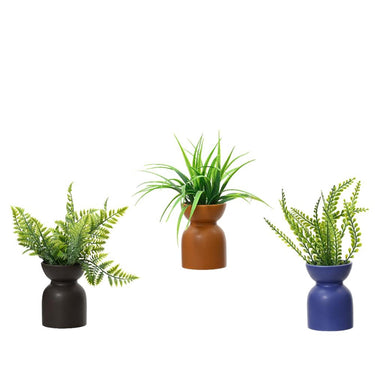 Decoris kunstplant groen in pot kunststof aardewerk dia8x23cm 3 assorti