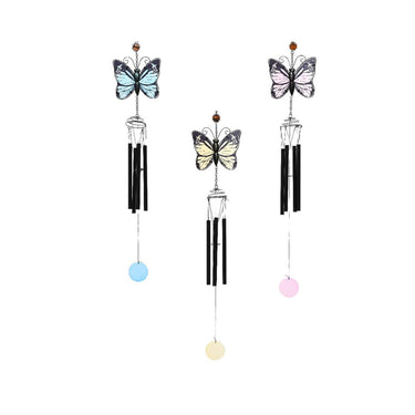 Decoris windgong vlinder glas en ijzer 6,5x15x84cm 3 assorti