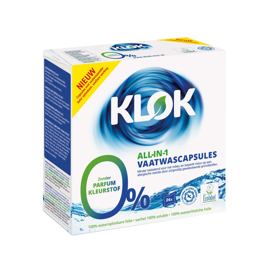 Klok ecologische vaatwascapsules (26x 18gr)