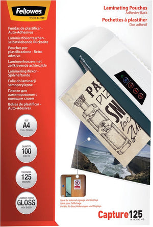 Fellowes lamineerhoezen a4 125 micron zelfklevend, 100 stuks