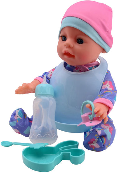 Johntoy john toy baby rose drink- en plaspop 30cm, 2 assorti