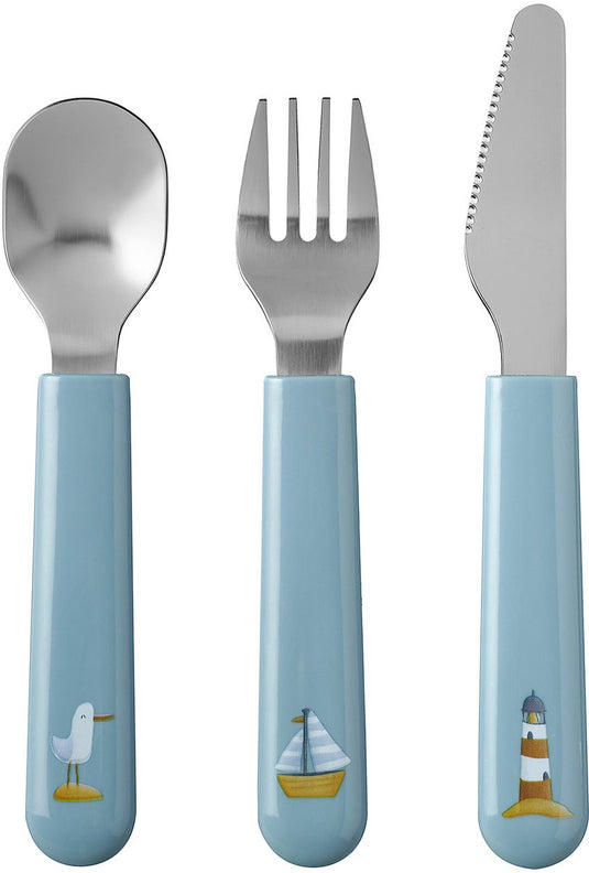 Mepal mio kinderbestek little dutch - 3-delig. vork. mes en lepel - roestvrij staal - kinderservies - sailors bay