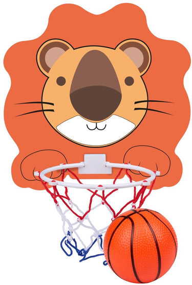 Eddy toys basketbal set leeuw - basketbal set met leeuw bord en ring - kinder basketbal set met net en bal - basketbalbord voor binnen - oranje wit rood