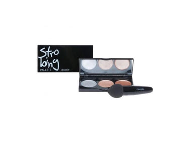 Casuelle highlighter contour make-up compact , 10 x 14 x 3cm, 3 kleuren gezichtspoeder en latex blending spons