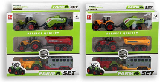 Jonotoys 6 delige tractor set met 2 tractors en 4 aanhangers