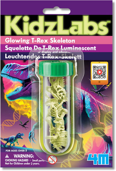 4m glow in the dark dino - t-rex skelet - wetenschap en spel - modelbouw - kidzlabs - 5+