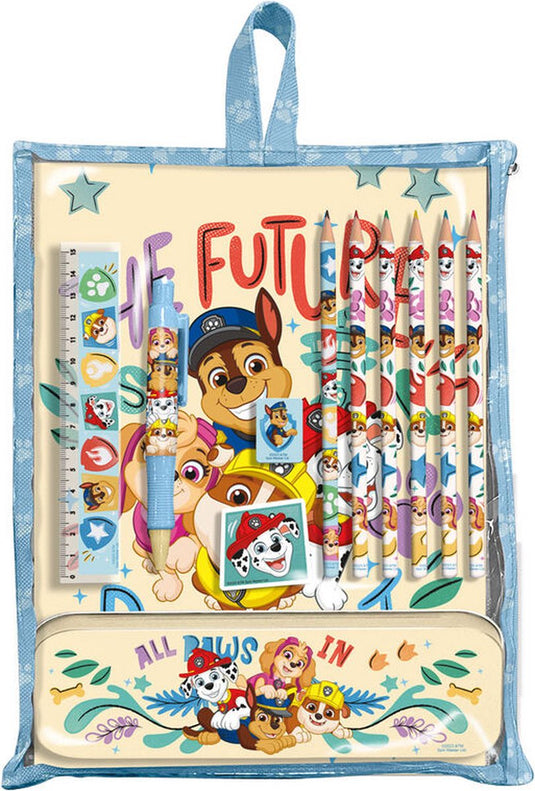 Paw patrol schrijfwarenset met metalen etui, potloden, pen en meer - cadeauverpakking
