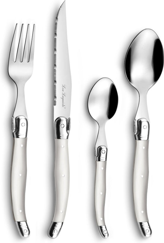 Lou laguiole ® 24-delige tradition bestekset parelmoer – 6 personen – 18 0 chroomstaal – hoogglans – iconische laguiole-bij – cadeauverpakking