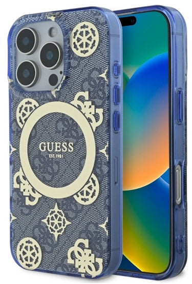 Guess peony magsafe - telefoonhoesje - iphone 16 pro max - natuurinspiratie - blauw - luxe ontwerp